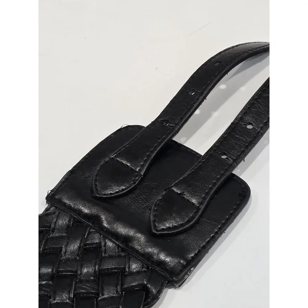 Goth Retro Women's size Small Wide Black Woven Waist Belt Double Buckle Stretch